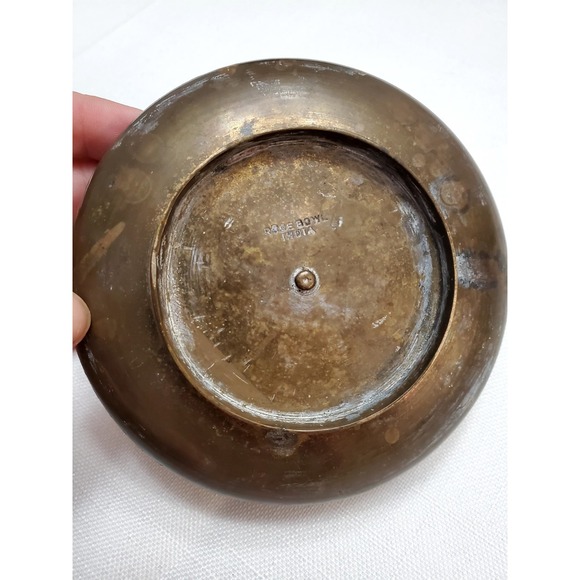 VTG Brass Floral Etched Flower Frog Dish Bowl Incense/Ashtray-Hand Made in India - Picture 5 of 6